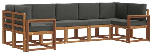 vidaXL Outdoor-Sofagarnitur mit Kissen 7 pcs Natur und Anthrazit, Modernes Outdoor-Sofa-Setn-Sektionalmöbel, Gartenlounge, Möbel aus Akazienholz, Sitzgelegenheiten für den Hinterhof