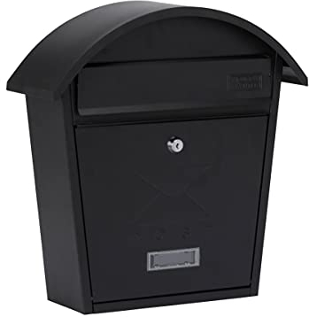 Burg-Wachter MB06BK Classic 2 Wall Mounted Galvanised Steel Lockable Weatherproof Post Box Matt Black - 36x38x13cm