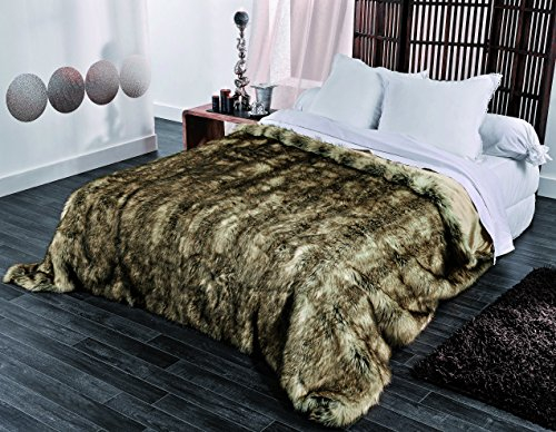 Linder 5011/28/841/230 Grizzly-Bettüberwurf, Kunstfell, Baumwolle, 250 x 230 cm, Beige