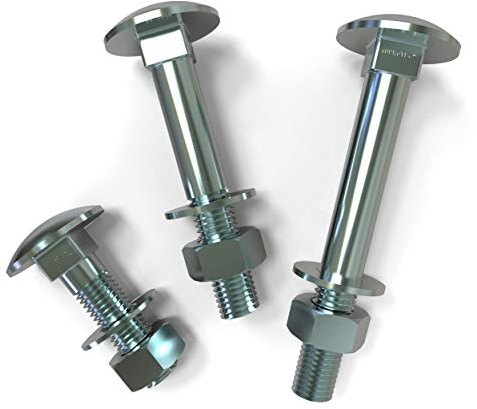 Boulons tête ronde collet carré M5-M12 Vis TRCC avec Écrou et Rondelle en acier galvanisé choix: 50 x M10x150
