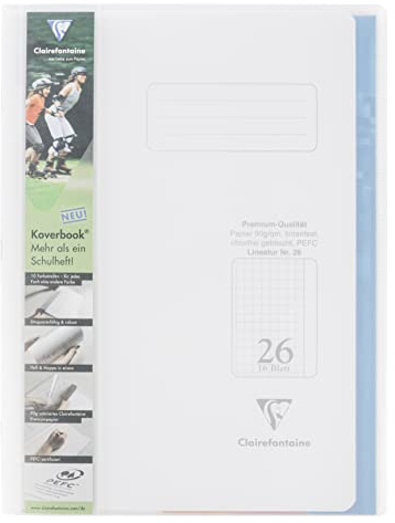 Clairefontaine 973226C - Heft Koverbook Deckel aus PP und Klarsichthüllen, DIN A4, 16 Blatt, 90g, Lineatur 26 kariert mit Rand, farbig sortiert, 1 Stück