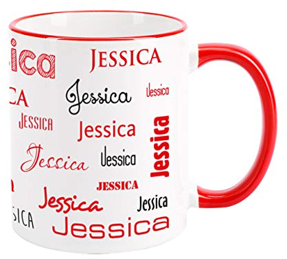 Herz & Heim® Namenstasse in verschiedenen Schriftarten 300 ml aus Keramik mit Farbauswahl Rot