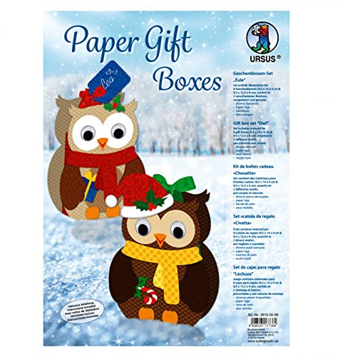 Ursus 28100099 - Geschenkboxen Set Eule, 8 Geschenkboxen in 2 verschiedene Motiven und Größen, vorgestanzt und genutet, inklusive Bastelanleitung, ideal für kleine Überraschungen
