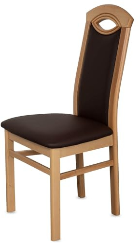 Esszimmerstühle 4er Set Griffloch-Polster Buche, Natur-Braun CH58 | Bis 150 kg belastbar, fertig montiert, Massivholz Buche, Rücken & Sitz gepolstert, Griffloch, Kunstleder, Küchenstühle