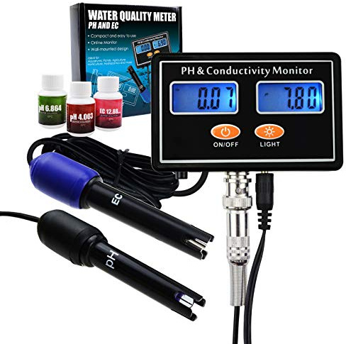 Online-PH & EC Leitfähigkeit Messgerät Tester ATC zu überwachen, Wasser in Echtzeit kontinuierliche Qualitätsüberwachung, Wand montierbar & wiederaufladbar, Aquakultur, Aquarium, Teich, Hydrokultur
