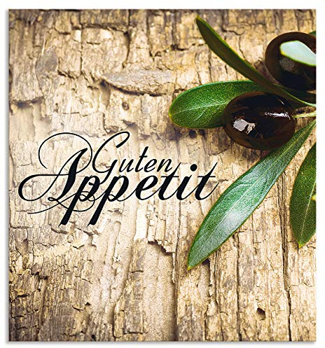 ARTland Spritzschutz Küchenrückwand aus Alu für Küche Herd Spüle 60x65 cm (BxH) mit Motiv Kräuter Olive Guten Appetit Olivenzweig Holzoptik Braun H6ZI