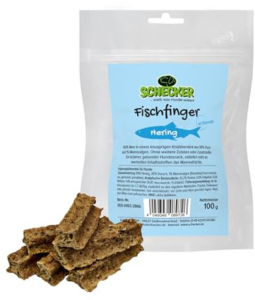 Schecker Hundesnack - Fischfinger Hering - 100g - Dörrfisch aus 99% Fisch und 1% Meeresalgen