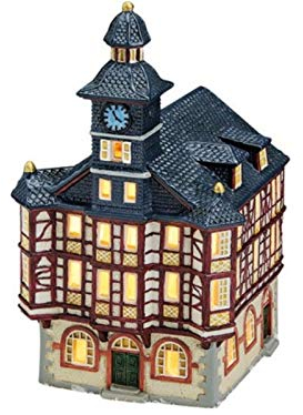 Rathaus in Heppenheim aus Porzellan – Windlicht Lichthaus Miniatur-Modell – B13 x T14 x H22 cm - detailgetreues Dekohaus für Weihnachtsdorf Miniaturwelt Winterdeko Sammlerobjekt Weihnachtsdekoration