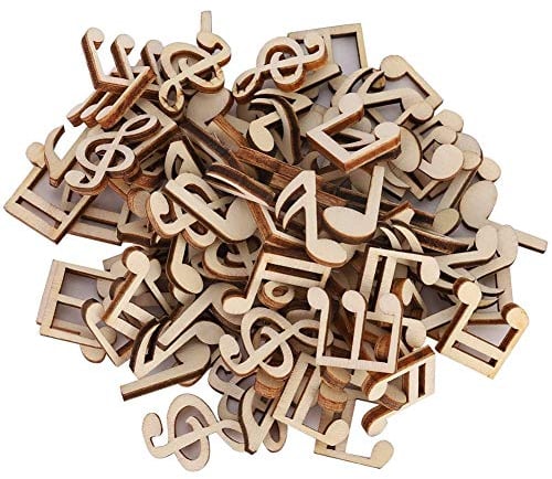 100 Stück hölzerne Musik Note, gemischte kleine hölzerne Scheiben Dekoration für Basteln DIY Scrapbooking Musik Party Hochzeit, dekorative hölzerne Tasten Ornament