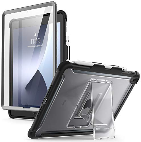 i-Blason Ares Hülle für iPad 7th/8th, iPad 10.2 Hülle 2020/2019 Bumper Case Transparent Schutzhülle Cover mit Displayschutz und Pencil Halter, Schwarz