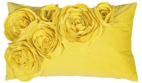PAD - Floral - Kissenhülle - Samt Kissen - Zierkissen - Kissenhülle - Blütenapplikationen - 30 x 50 - Light Yellow - Gelb