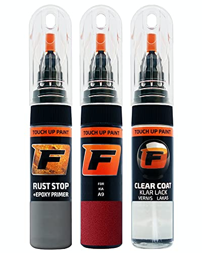 FIRANTO Kit de Pintura de Retoque Coche para Kia A9 True Red, Set de Reparación de Rayones y Arañazos Incluye 15 ml Bolígrafo para Retocar Pintura Coche, Primer y Barniz