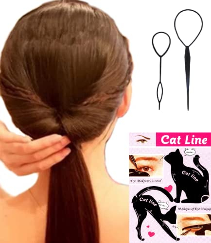 2er Beauty Set mit 2 Hair Twister Haarnadel für elegante Zöpfe & Smokey Eyes und Cateyes (SCHWARZ)