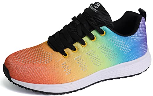 Minbei Damen Turnschuhe Hallenschuhe Atmungsaktiv Outdoor Fitnessschuhe Laufschuhe Schnürsenkel Frauen Sportschuhe Flach Bunt 35 EU