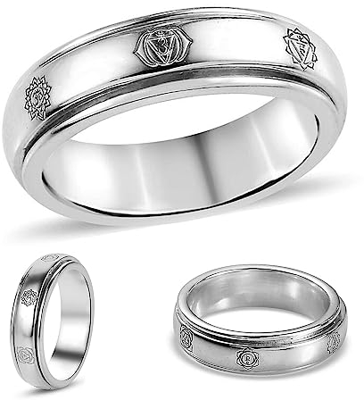 SHOP LC Fidget Ring for Anxiety Men Women, Moon Star and Chakra Gravierter Ring aus 925er Sterlingsilber, Anti-Stress-Spinnerring, Verlobungsring, Hochzeit, Versprechensband für Damen und Herren
