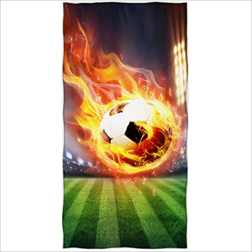Zomer Strandtuch 70x140cm,Bedrucktes Mikrofaser Badetuch-Fußball Flamme