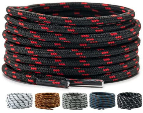 LaceHype 2 Paar - Premium Runde Schnürsenkel [ Ø4,5 mm ] Polyester für Arbeitsschuhe, Stiefel, Outdoorschuhe und Sportschuhe reißfeste Schuhbänder (Schwarz/Rot, 120cm)