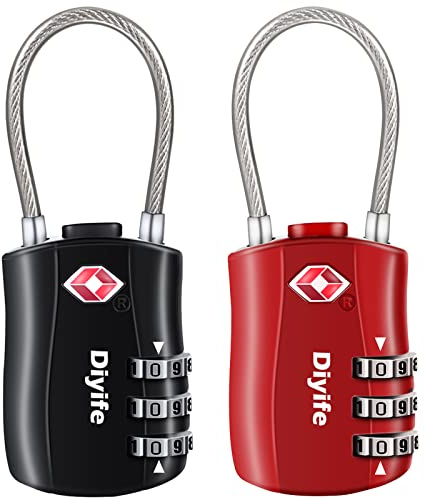 [2 Stück] TSA Gepäckschlösser, Diyife 3-stelliges Sicherheitsschloss, Kombinationsschlösser, Codeschloss für Reisekoffer Gepäcktasche Etui etc. (Schwarz Rot)