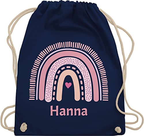 Turnbeutel Rucksack - Boho - Regenbogen - Unisize - Navy Blau - personalisierter beutel kindergartenbeutel name rainbow stoffbeutel tasche wäschebeutel kindergarten bohemian personalisierte
