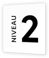 DECOHO - Panneau numéro d'étage 9x9 cm - Plaque signalétique en PMMA - Picto noir contrastant - Fixation murale discrète - Niveau 2