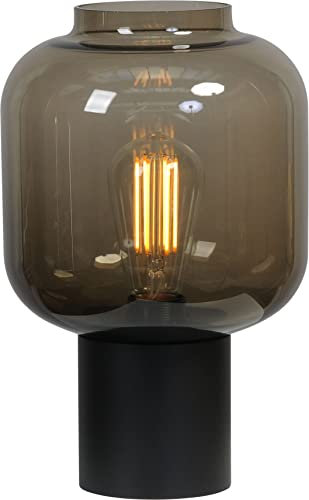 Licht-Erlebnisse Tischleuchte Rauchglas Metall 31 cm hoch Ø 20 cm klein dekorativ E27 Tischlampe Wohnzimmer Schlafzimmer