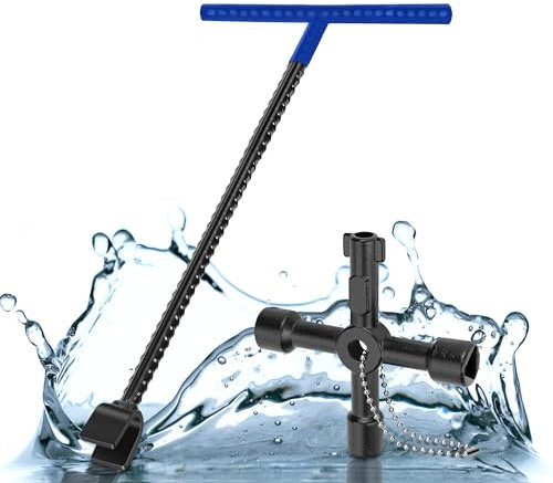 Mechands Wasserzähler-Schlüssel, 2 Stück – Stahl-Wasserabsperrwerkzeug inklusive 40,6 cm (16 Zoll) Wasserzählerschlüssel und 1 schwarzer Universalschlüssel – perfekt für elektrische Wassergaszähler,