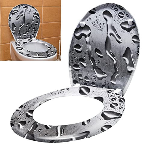 Yznahre WC-Sitz Toilettendeckel mit Absenkautomatik,Toilettensitz O-Form aus Duroplast Universal Größe Klodeckel, Antibakterielle WC Deckel Toilettenbrille Toilet Seat Klositz, Wassertropfen