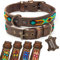 ALTEZAR Lederhalsband Hund - Doppelt Tribal Bestickt Grün Braun - Hochwertig verarbeitetes Hundehalsband Leder - Handgemacht in Mexiko - Größe S - Halsband Hund für kleine Hunde Leder breit
