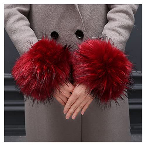 SHTGOI Damen Pelzmanschetten Fell Handgelenk Wärmer Kunstpelz Manschetten Armstulpen Winter Handwärmer Ärmel Plüsch Pulswärmer Fellstulpen Faux Pelz Armstulpen Handschuhe Rotwein 1#