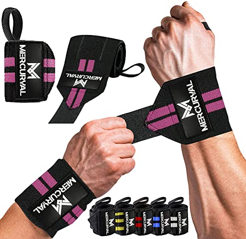 MERCURYAL 2 Handgelenk Bandagen Gym - Wrist Wraps Gym - Handgelenk Bandagen Fitness – Handgelenkbandagen Kraftsport für Fitness, Handgelenkstütze, Bodybuilding, Kraftsport & Crossfit (Schwarz & Rosa)