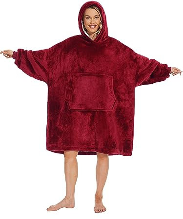 Gentlewarm Sweat à Capuche Surdimensionné Pull Plaid Polaire Chaude Sherpa Couverture Avec Manches Et Poche, Taille Unique Pour Adultes, Femmes, Hommes, Adolescents