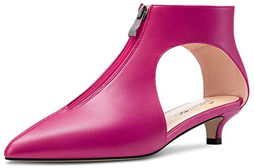 Castamere Mujer Bajos Gatito Heel Puntiaguada Punta Two-Piece Cremallera Pumps de Boda Baile 3 CM Heels Fucsia 41 EU