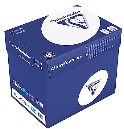Clairefontaine 1910C - Karton mit 10 Ries Druckerpapier / Kopierpapier Clairalfa, extraweiß, DIN A5, 80g, 500 Blatt x 10, Weiß, 1 Karton