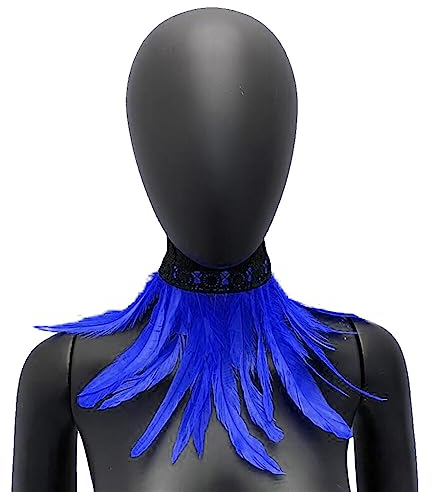 MoreChioce Gothic Federkragen Halsband, Natürlichen Feder Halsband Federboa Choker Kragen Halloween Schal Cape für Frauen und Mädchen Party Glamour Kostüm Party,Dunkelblau