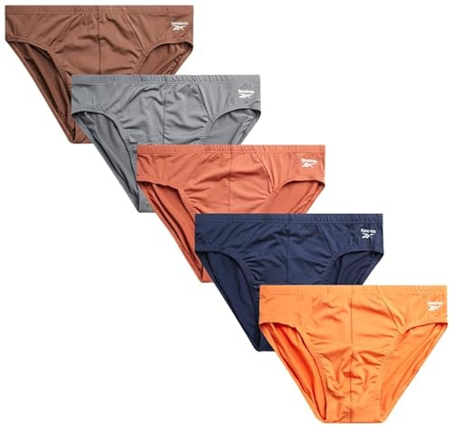 Reebok Mens Underwear Briefs - 5 Pack Quick Dry Soft Stretch Low Rise Briefs for Men - Performance Mens Athletic Underwear, Blue/Orange/Grey, XL