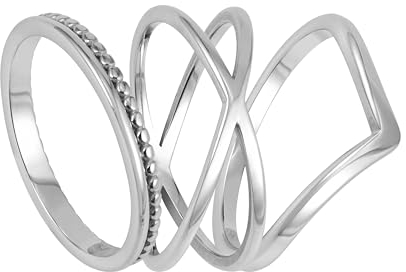 BONNYBIRD® Silber Ringe Set für Damen - 3er Edelstahl Ring Set - Größe 52
