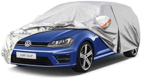 Kayme Autoplane Wasserdicht Atmungsaktiv für VW Golf MK5/6/7/8 (2003-2025), 6 Schichten Vollgarage Autoabdeckung für Regen Sonne Staub Schutz Verkratzt, Autoabdeckung mit Reflektierenden Streifen.