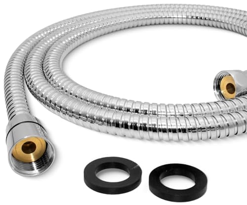 Teronbeta Tubo Doccia in Acciaio Inox 1,5m Universale Flessibile Doccia di Ricambio con 2 Rondelle, Anti-Kink e Prova di Perdita-Chrome