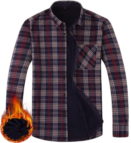 Miaikvs Men's Thicken Plaid Shirt Warm Sherpa Lined Fleece Long Sleeve Casual Plaid Flannel Shirt Jacket with Pocket (Navy,M)