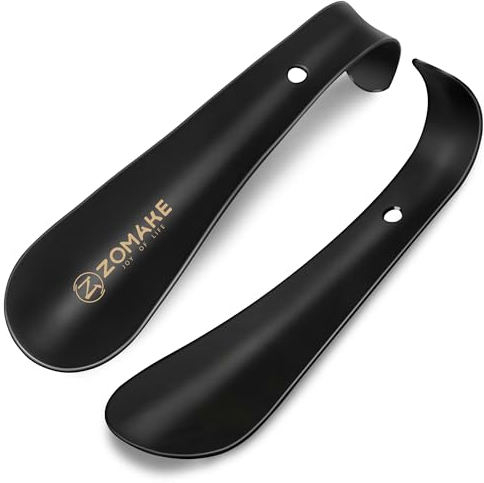 ZOMAKE Schuhlöffel Klein,kleiner schuhanzieher metall,mini reise schulöffel kurz 15cm Mit Aufhänger(2er Schwarz)