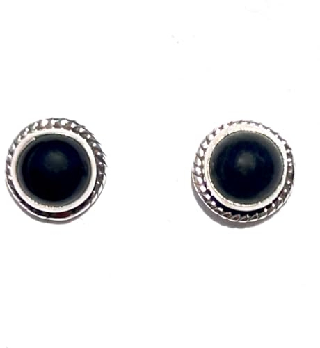 PENDIENTES BOTON CON PIEDRAS PRECIOSAS EN PLATA DE LEY (ONIX)