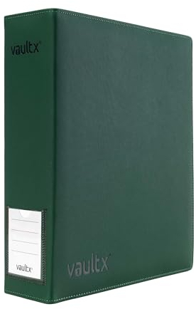 Vault X 3-Ring-Trading-Kartenordner, passend für 9-Taschen-Seiten, 900 Karten, Exo-Tec-Material, Leicht zu Öffnen, D-Ring-Klemmordner für Sammelkartenspiele, Sportkarten, TCG (Grün, Groß)