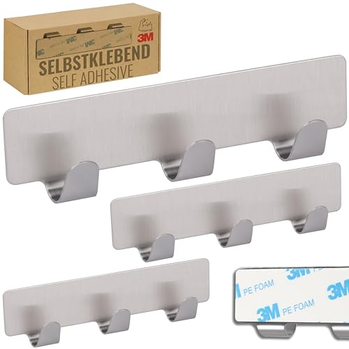 RICOO Edelstahl Klebehaken Extra Stark Geschirrtuchhalter 12cm zum Kleben 3-er Set Handtuchhaken ohne Bohren MH020-3 Handtuchklemme Wand Küche Selbstklebende Badezimmer-Haken Mikrofaser Aufhängen