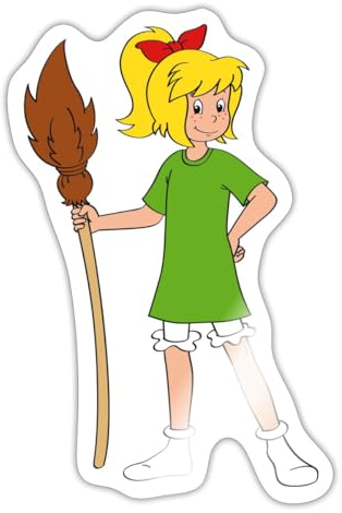 Spreadshirt Bibi Blocksberg Mit Ihrem Besen Kartoffelbrei Sticker, max. 10 x 10 cm, 10 x 10 cm, Weiß glänzend