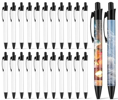 Sudemota Lot de 24 stylos de Sublimation avec revêtement par Sublimation, Stylo de Transfert de Chaleur, Paquet en Vrac avec Film rétractable pour Bricolage, Bureau, école, Facile à Utiliser