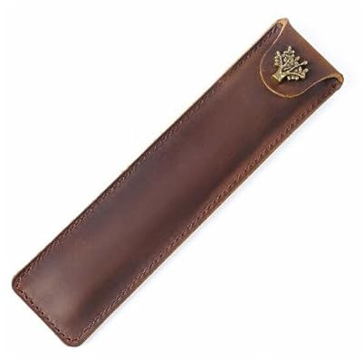PengLAI Leather Pencil Case,Fountain Pen Case Pen Pouch Art Pencil Case Holder Handmade Protective Pencil Case with Snap Button（Brown）