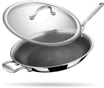 stahl Hybrid Bratpfanne Edelstahl | Kratzfeste Antihaftbeschichtung | Für alle Herde | Bratpfanne mit Induktionsboden | Ø 28 cm | 2,3 Liter (für 8 Personen)