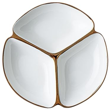 MagiDeal Assiette divisée en céramique, diamètre 22.9cm, Assiette à Compartiment, Assiette à dîner à Trois grilles pour Une Alimentation équilibrée, Adultes et, Blanc