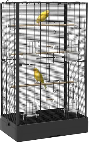PawHut Jaula para Pájaros 61x36,5x98 cm Pajarera con Puertas Perchas Bandeja Extraíble Cajas de Comidas y Asas Jaula para Ninfas Periquitos Pinzones Canarios Negro