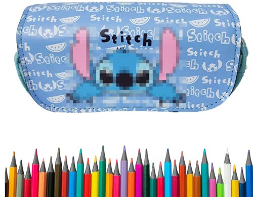YongSral Stitch Federmäppchen, Stitch Federmappe, Kinder Federmäppchen mit 2 Fächern, Stitch Federtasche, Stitch Pencil Case, Federmäppchen Stitch für Junge Mädchen Teenager Studenten
